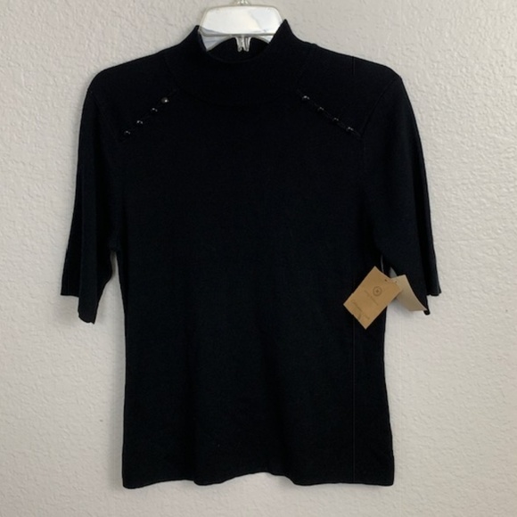 Coldwater Creek Mock Neck S/S Black Top - M - Picture 1 of 7